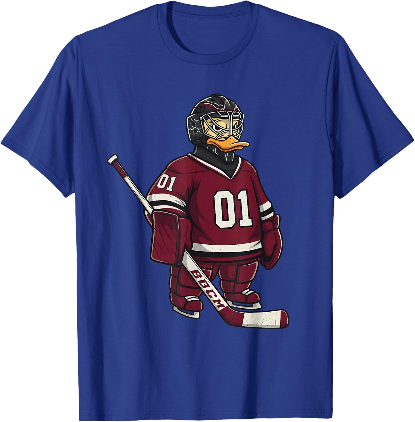 Duck Goalie Hockey Player Cartoon Animal Sports T-Shirt - T-Shirt | Royal