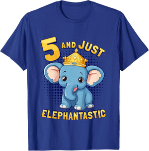 Kids Elephant 5th Birthday Child Age 5 Years Elephant T-Shirt - T-Shirt | Royal