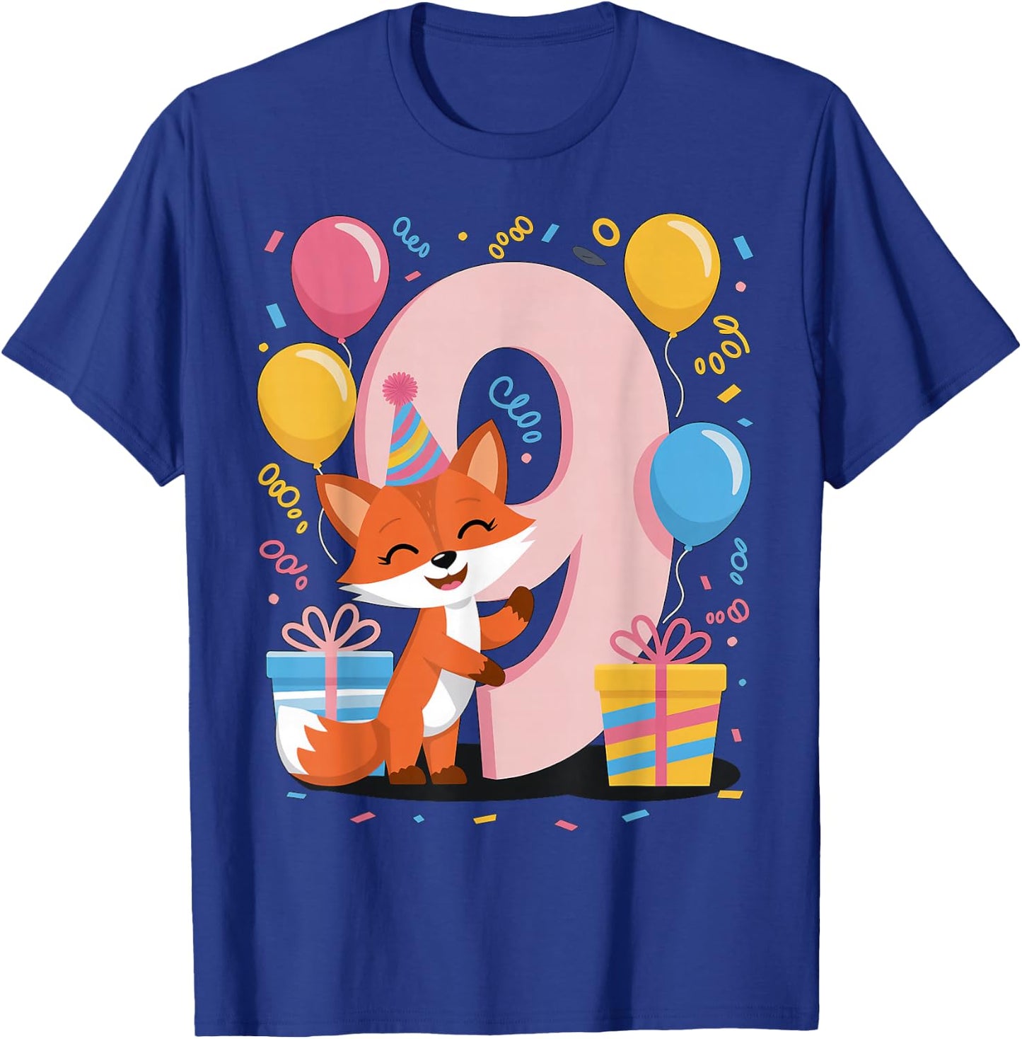 Fox 9th birthday for boy girl 9 years old ninth nine Fox T-Shirt - T-Shirt | Royal