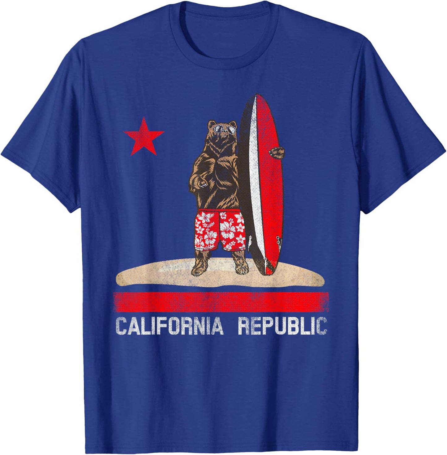 California Republic State Surfer Bear Surfing Cali Beach T-Shirt - T-Shirt | Royal