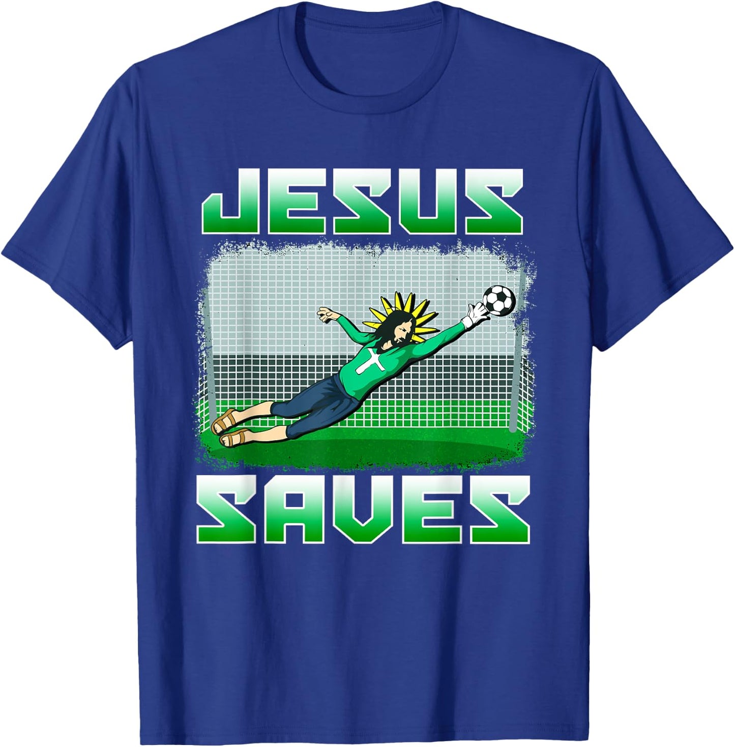 Funny Christian Soccer Jesus Saves Goalie T-Shirt - T-Shirt | Royal