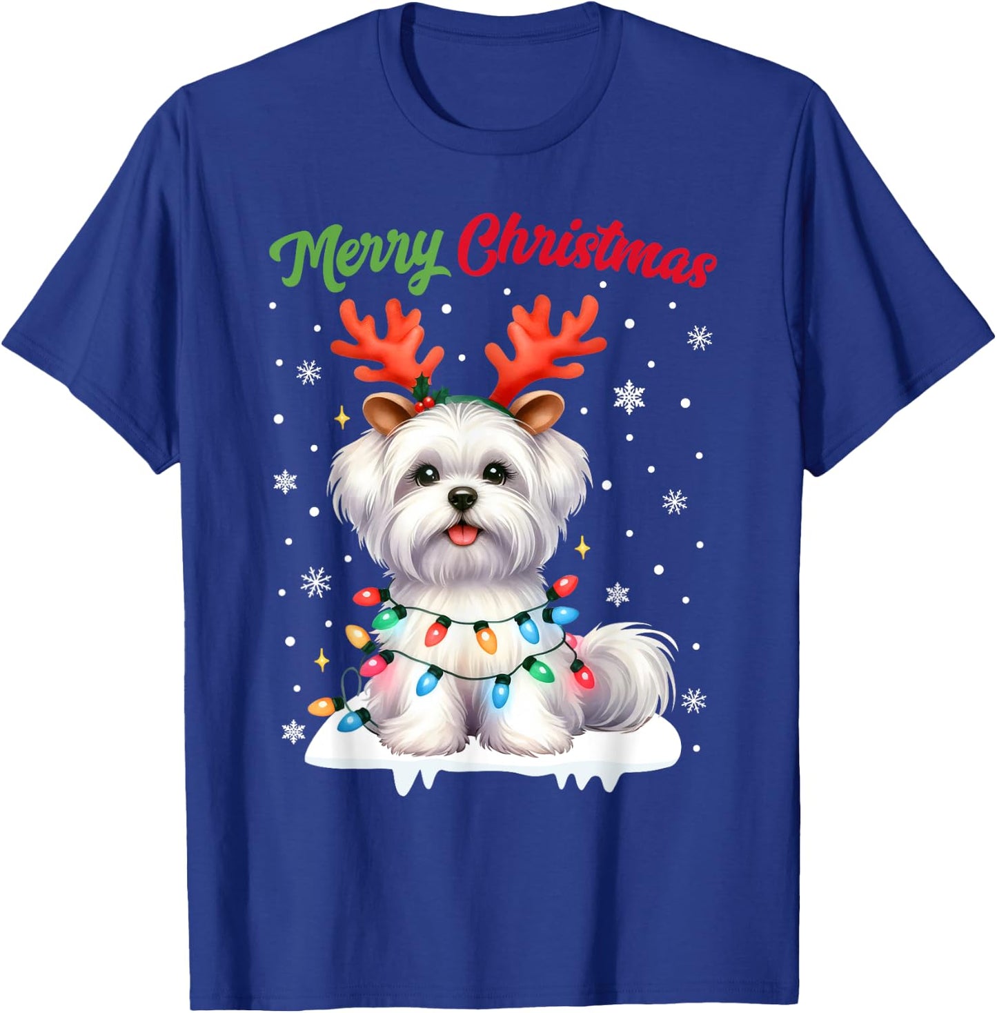 Christmas Pajamas Men Women Kids Maltese Dog Christmas T-Shirt - T-Shirt | Royal