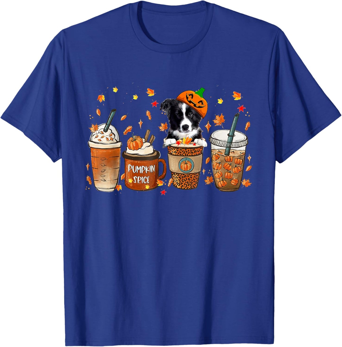 Border Collie Fall Coffee Pumpkin Spice Latte Iced Autumn T-Shirt - T-Shirt | Royal