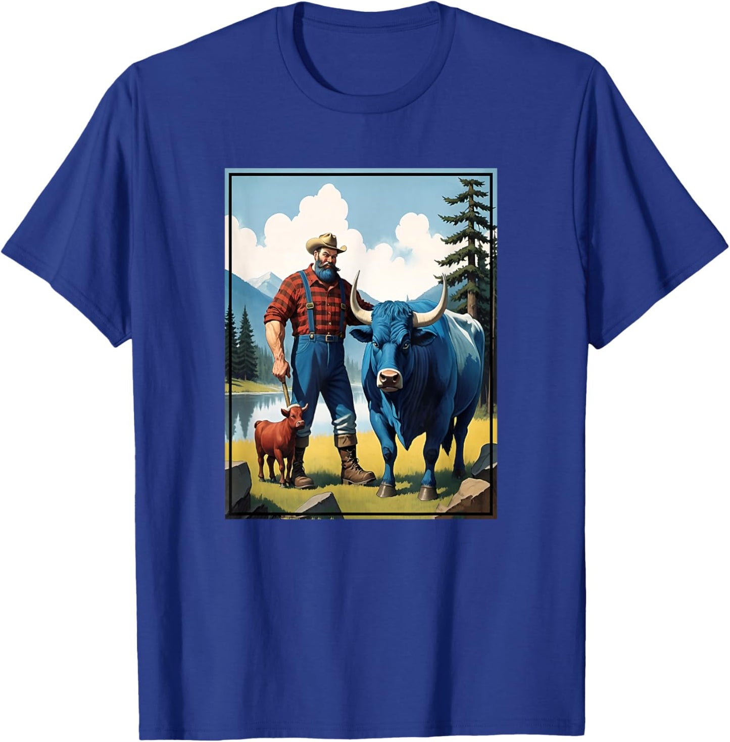 Paul Bunyan & Babe The Blue Ox By The Lake T-Shirt - T-Shirt | Royal
