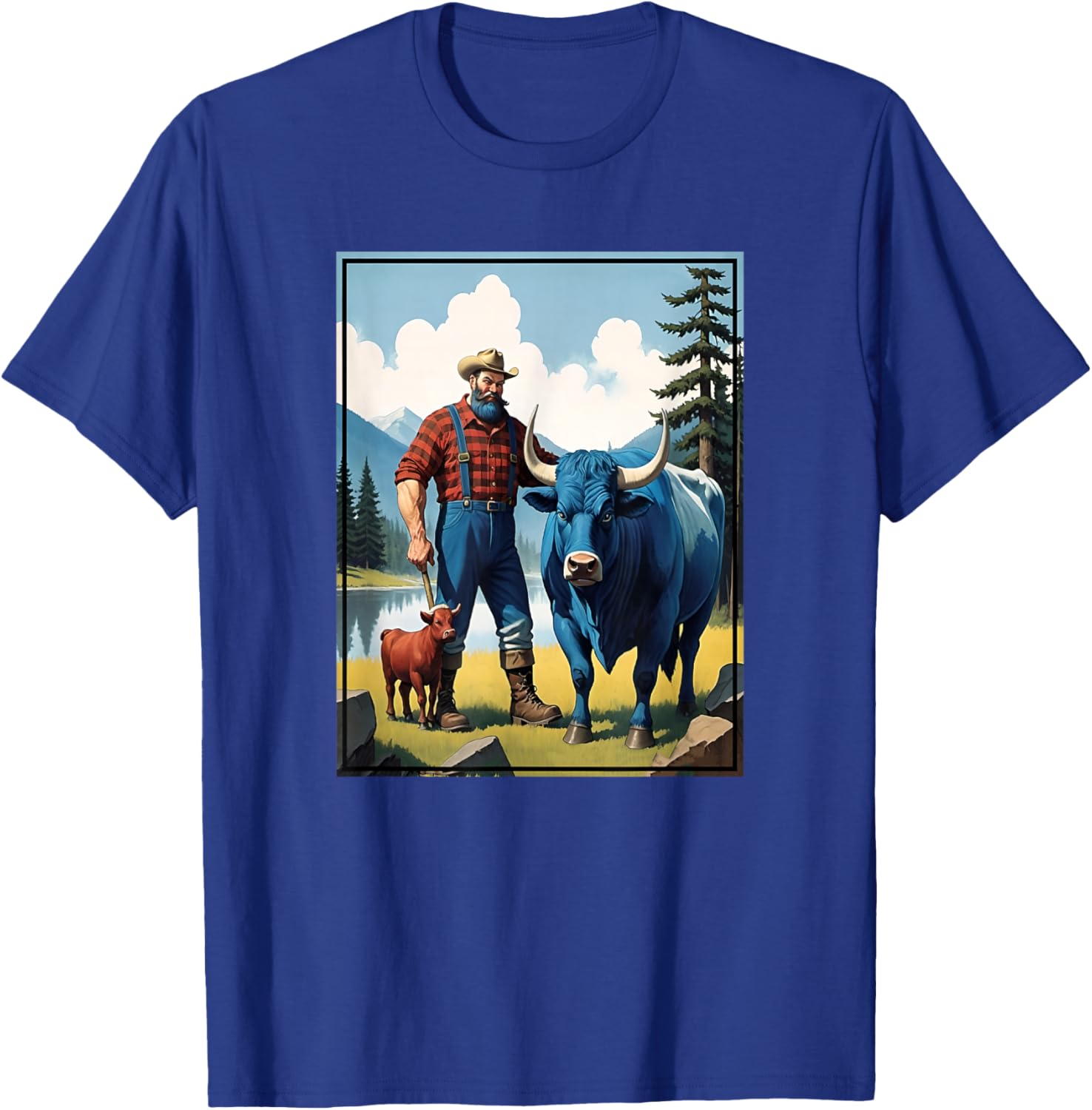 Paul Bunyan & Babe The Blue Ox By The Lake T-Shirt - T-Shirt | Royal