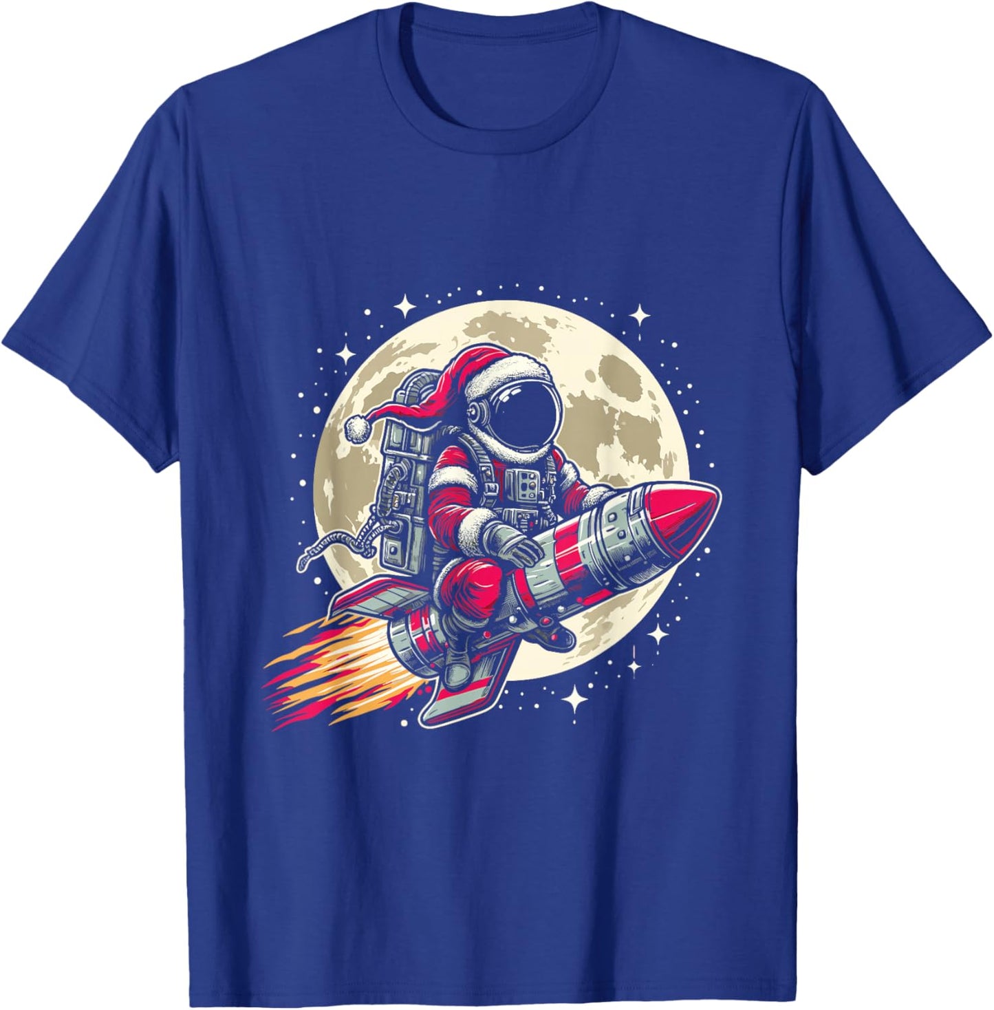 Santa Claus Astronaut Flying On Rocket - Christmas Costume T-Shirt - T-Shirt | Royal