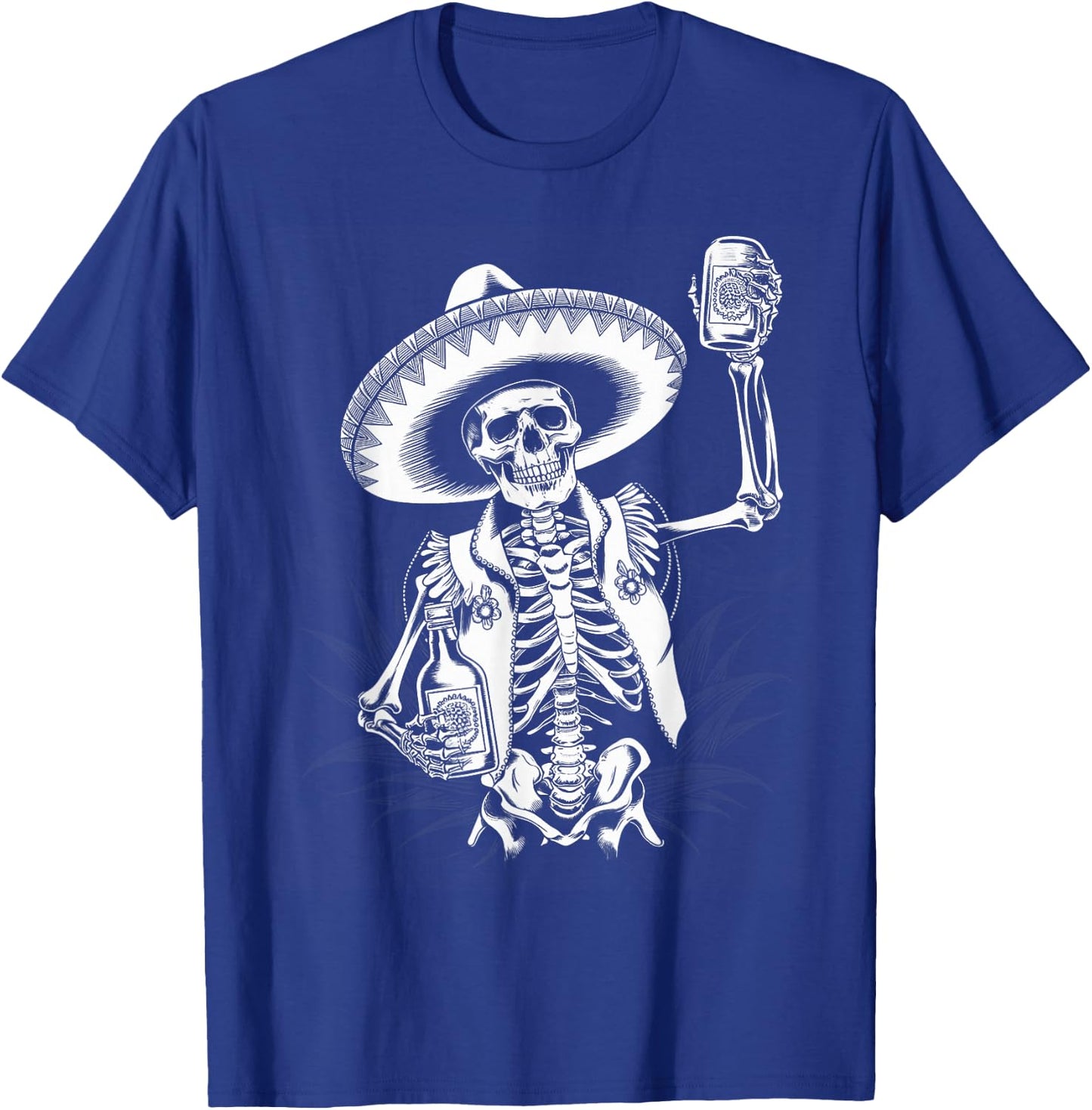 Mexico Vintage Skeleton Tequila Dia De Los Muertos Mexican T-Shirt - T-Shirt | Royal
