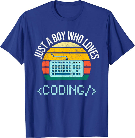 Just A Boy Who Loves Coding Computer Funny T-Shirt - T-Shirt | Royal