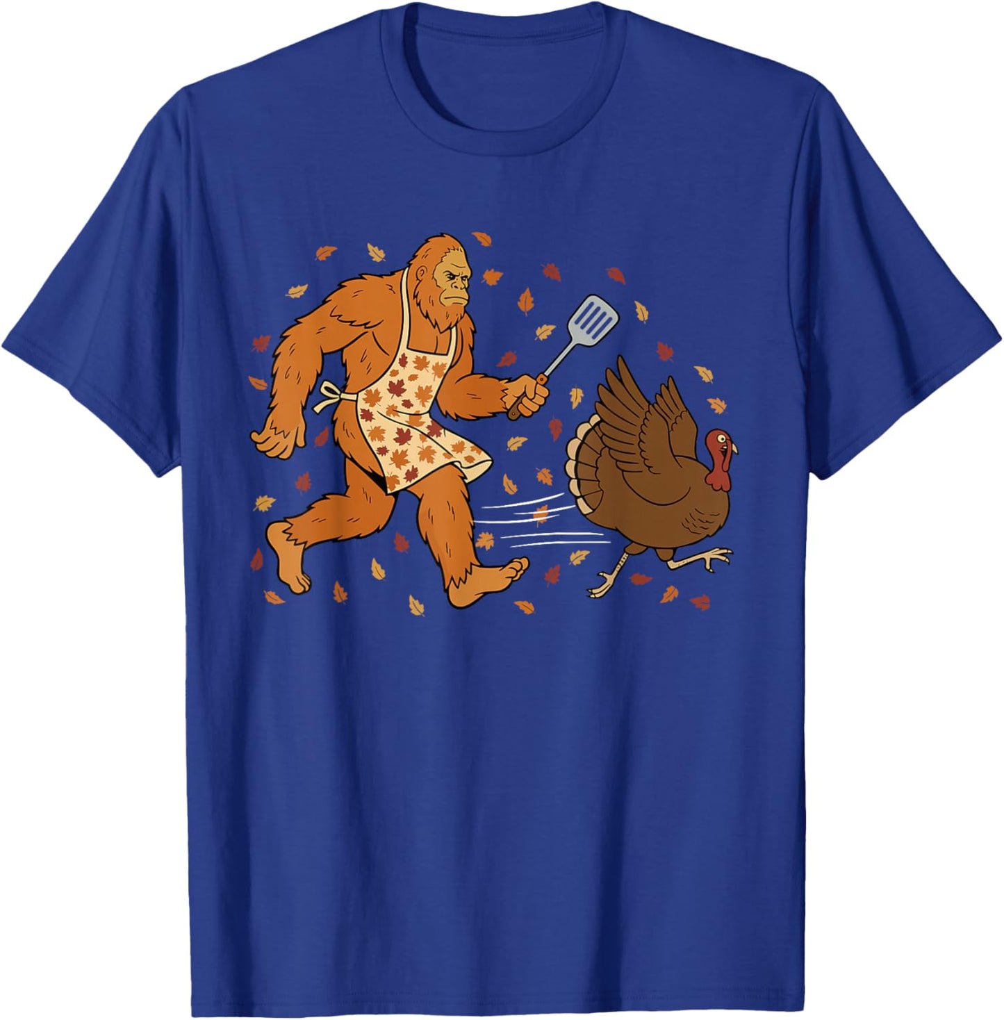 Funny Thanksgiving Bigfoot Turkey Sasquatch Autumn T-Shirt - T-Shirt | Royal