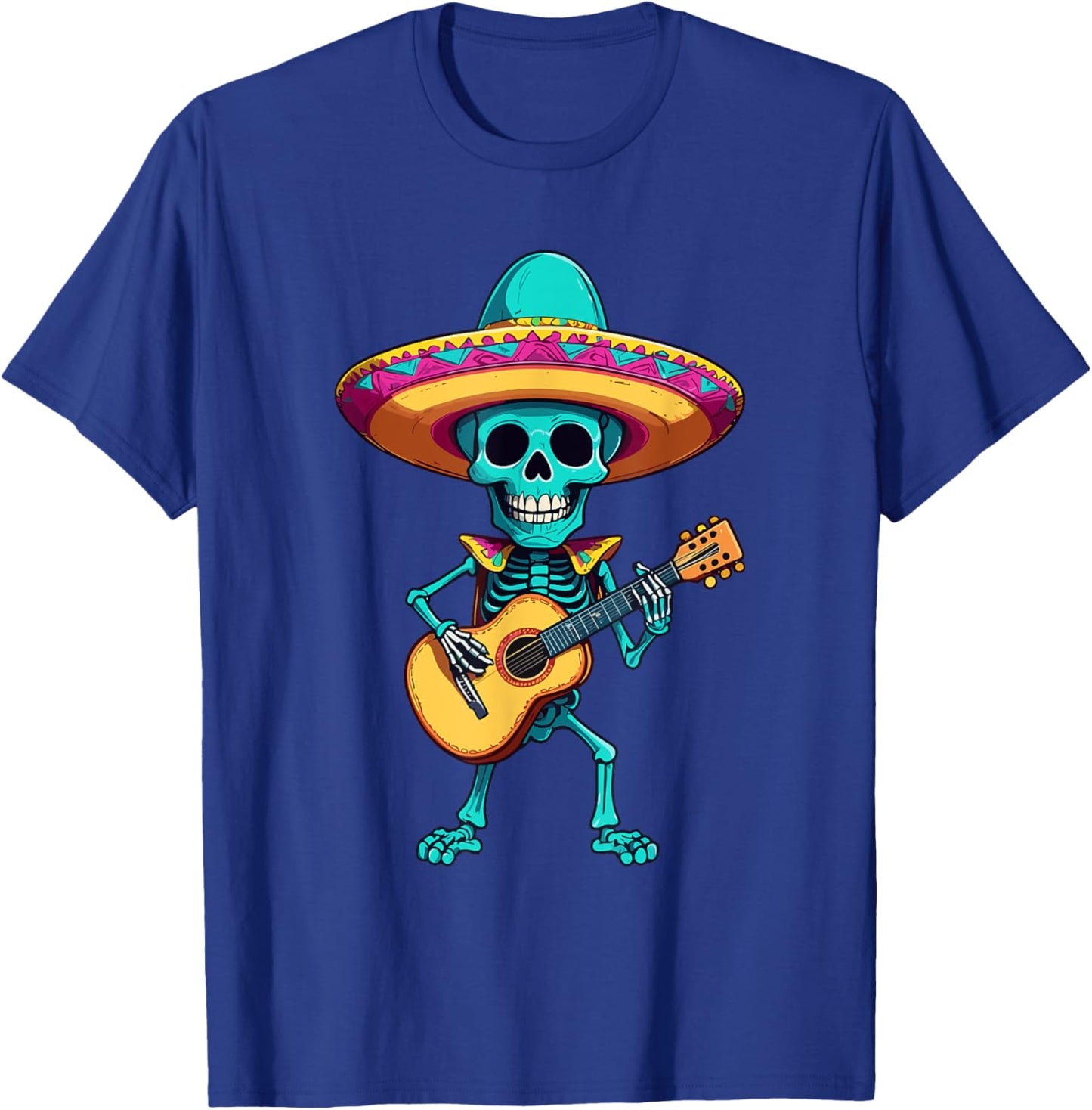 Skelett Mexikanischer Mariachi Gitarrenspieler Design T-Shirt - T-Shirt | Royal