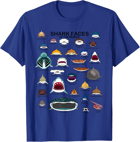 Shark Faces Of The World Love Sharks Kids Shark Mouth , Small T-Shirt - T-Shirt | Royal