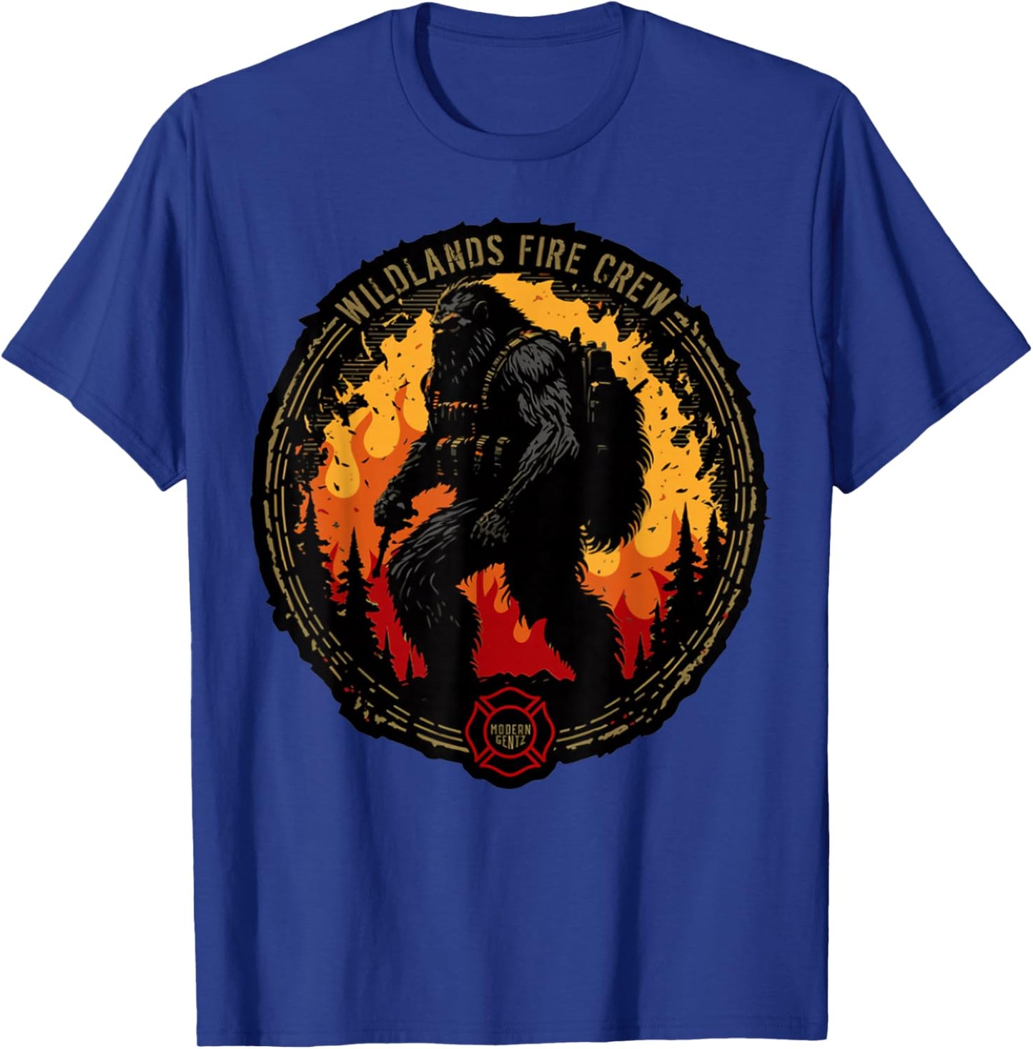 Retro Bigfoot Wildland Firefighter Sasquatch Fireman Gifts T-Shirt - T-Shirt | Royal