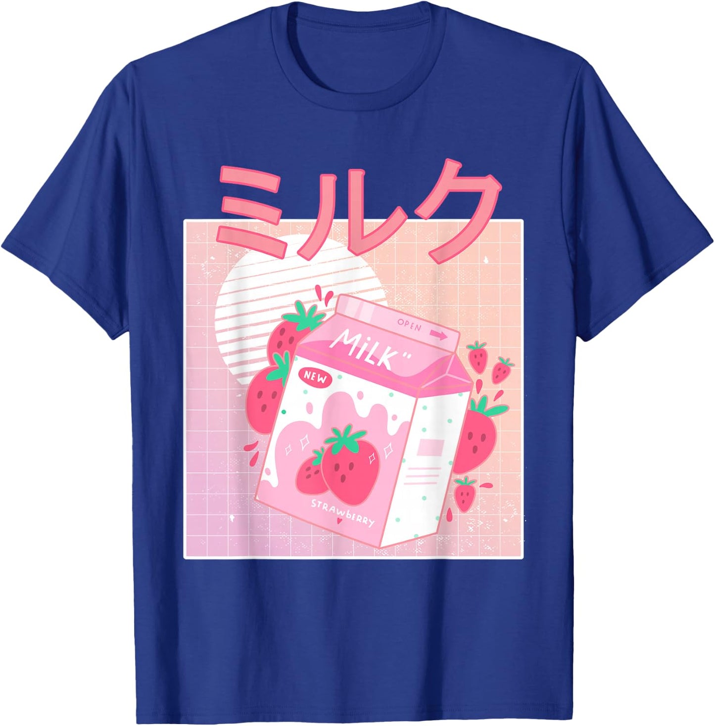 Funny Retro 90s Japanese Kawaii Strawberry Milk Shake Carton T-Shirt - T-Shirt | Royal