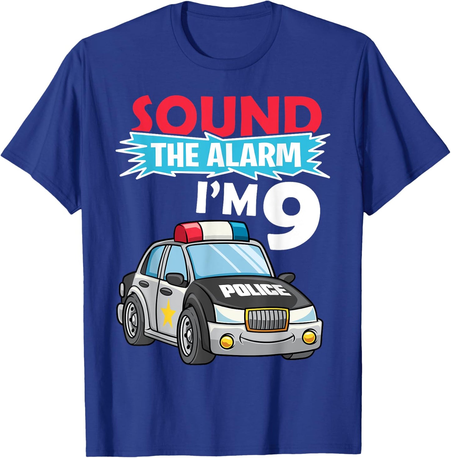 Birthday Boy Shirt 9 Years Old Kids Police Car Policeman Cop T-Shirt - T-Shirt | Royal