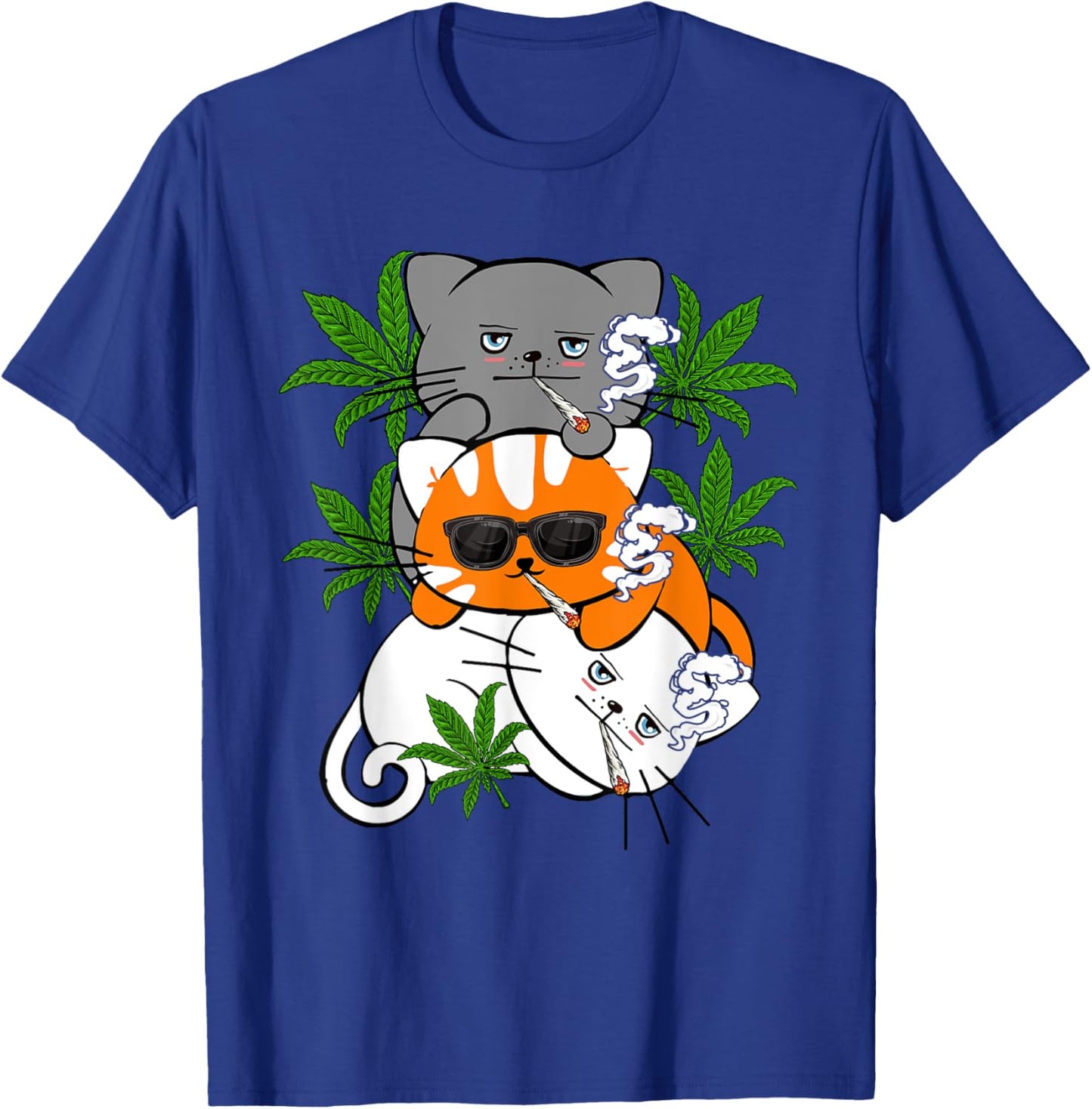 Funny Kawaii Cat Smoking Weed Marijuana Cannabis Kitten T-Shirt - T-Shirt | Royal
