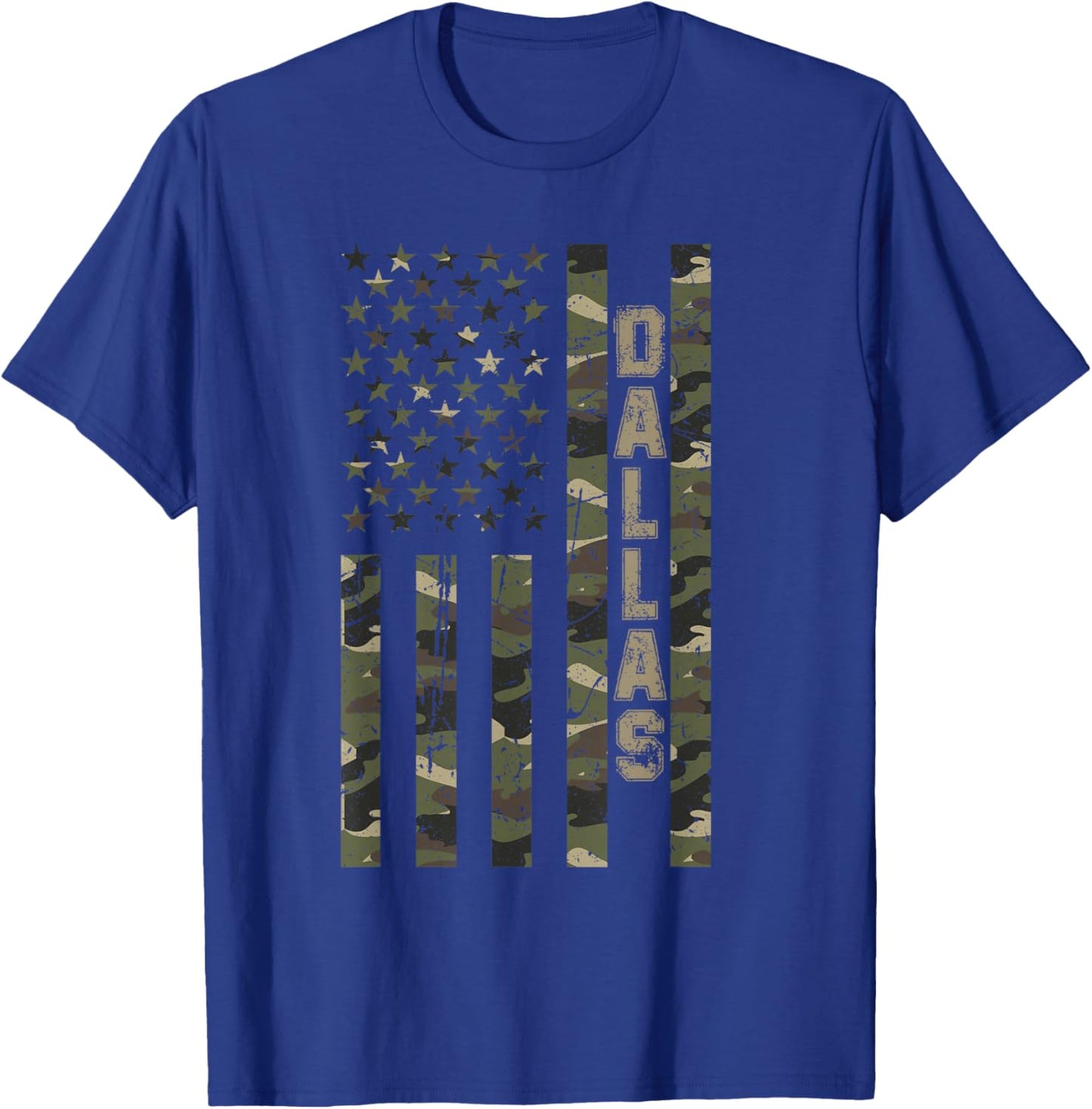 Dallas United States Distressed Camo w US Flag T-Shirt - T-Shirt | Royal