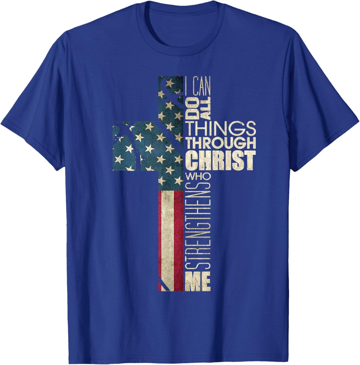 Christian Bible Verse Philippians 4 13 Basketball Cross Flag T-Shirt - T-Shirt | Royal