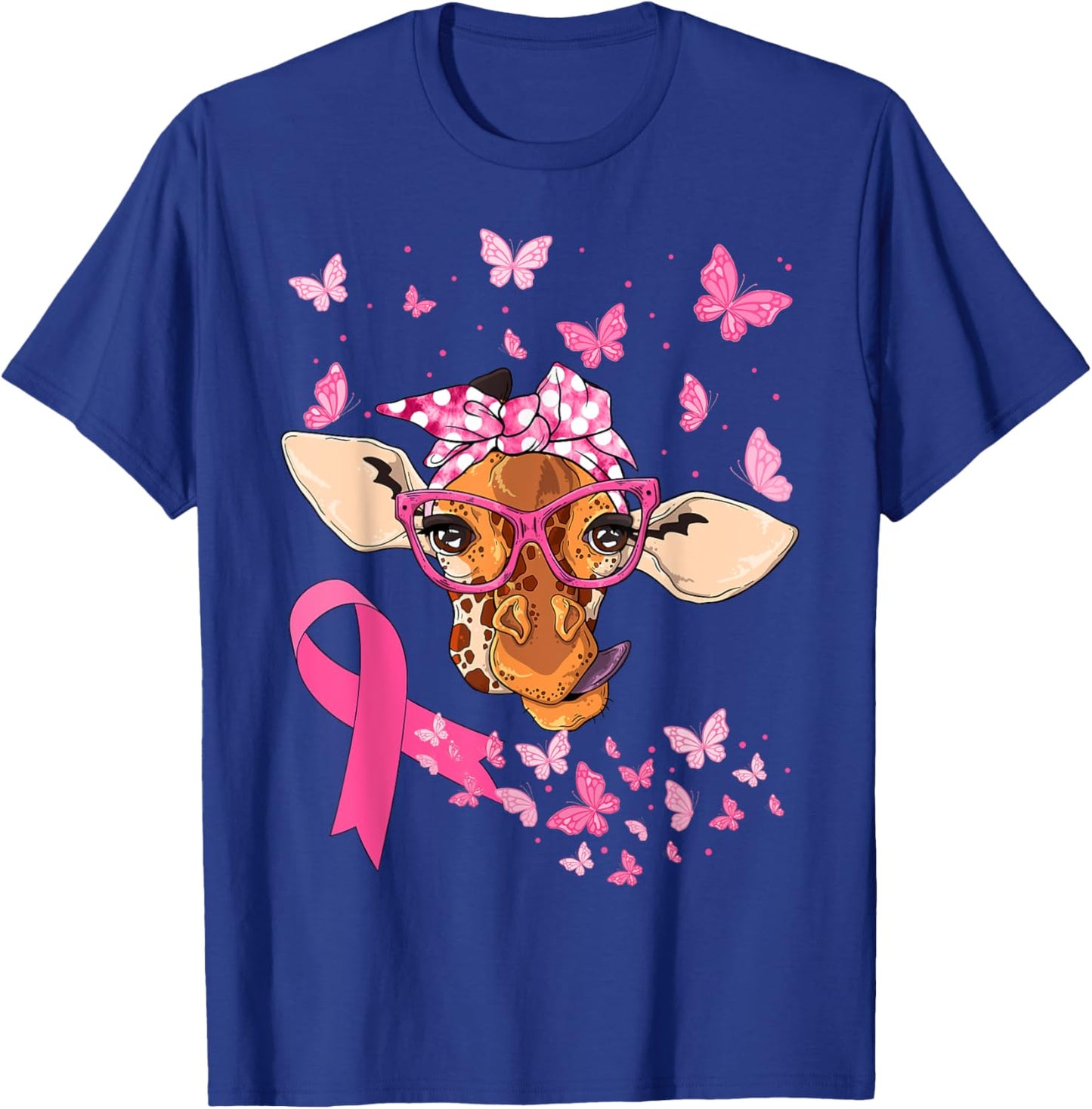 Giraffe & Bandana Pink Ribbon Breast Cancer Awareness Day T-Shirt - T-Shirt | Royal