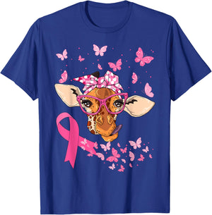 Giraffe & Bandana Pink Ribbon Breast Cancer Awareness Day T-Shirt - T-Shirt | Royal