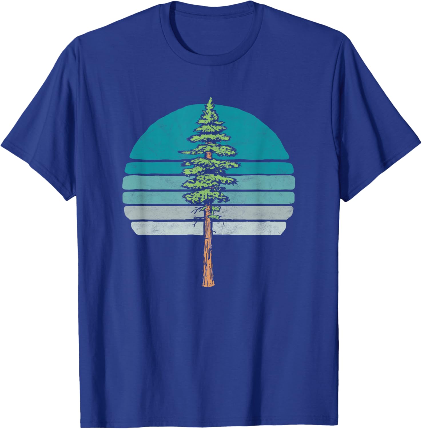 Redwood Tree & Retro Blue Sunset 80s Outdoor Graphic T-Shirt - T-Shirt | Royal