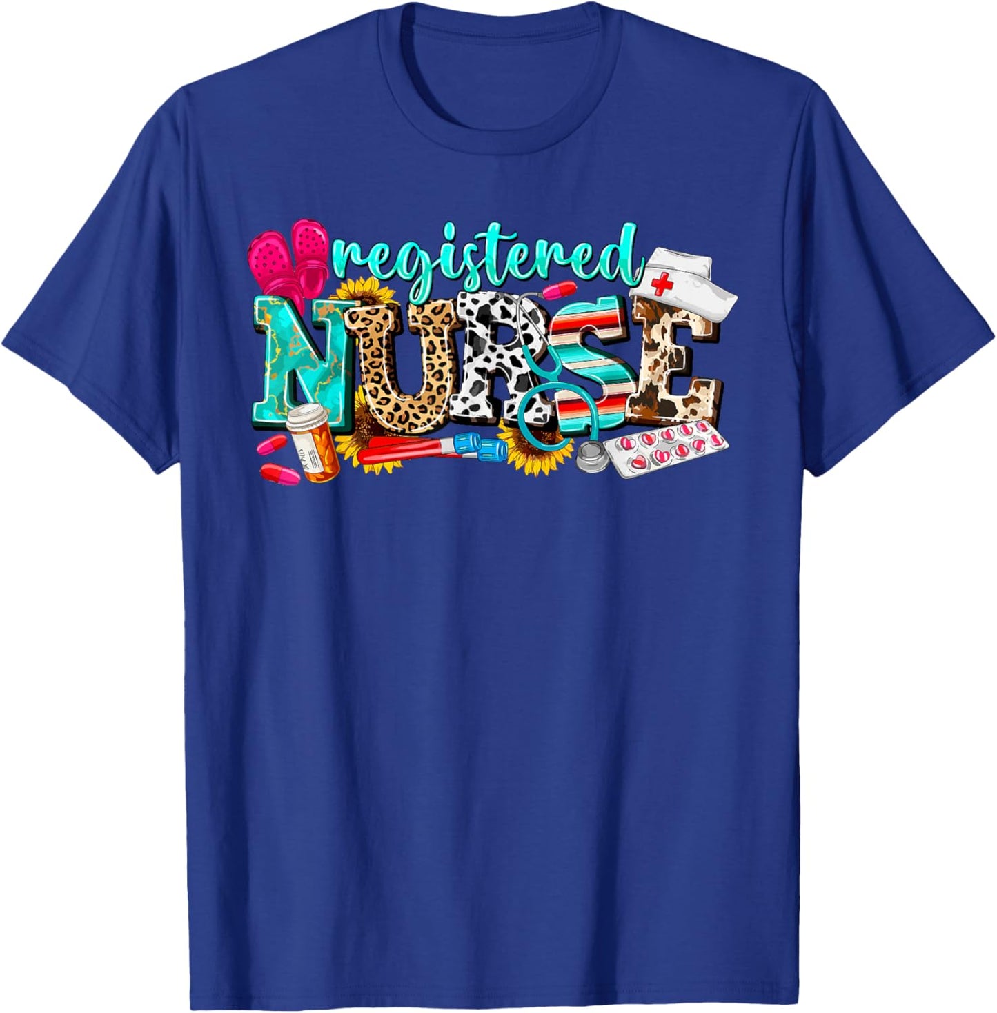 RN Nurse Leopard Print Registered Nurse Nursing School Women T-Shirt - T-Shirt | Royal
