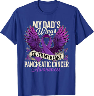 My Dad's Wings Cover My Heart Pancreatic Cancer Awareness T-Shirt - T-Shirt | Royal