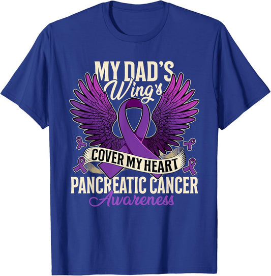 My Dad's Wings Cover My Heart Pancreatic Cancer Awareness T-Shirt - T-Shirt | Royal