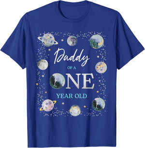 Daddy Houston We Have One Year Old Space Theme 1st Birthday T-Shirt - T-Shirt | Royal