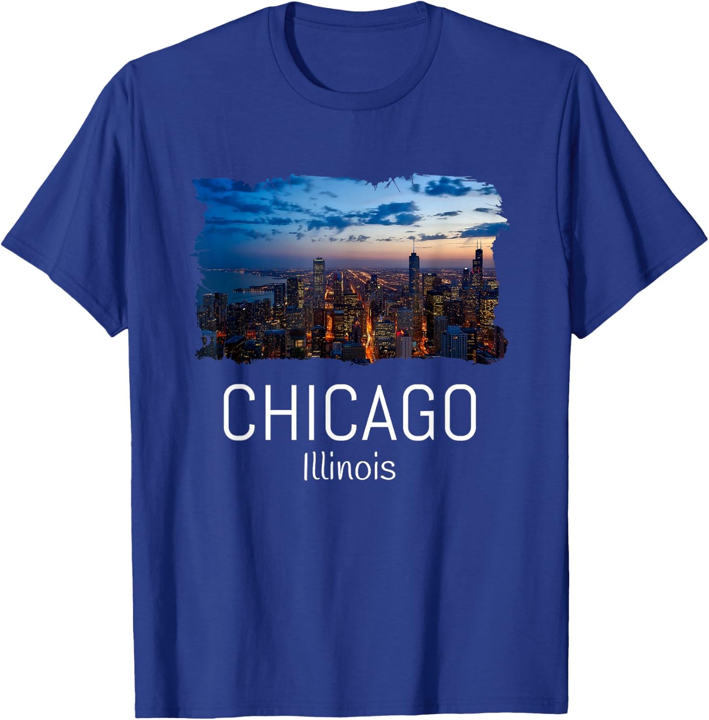Chicago Skyline At Night Cool Souvenir Chicago Illinois T-Shirt - T-Shirt | Royal