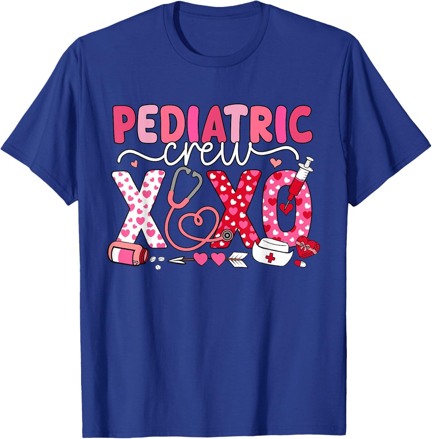XOXO Nurse Pediatric Crew Nurse Valentine Leopard Crew PEDS T-Shirt - T-Shirt | Royal