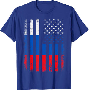 Russian American Flag Russia America Pride Heritage T-Shirt - T-Shirt | Royal
