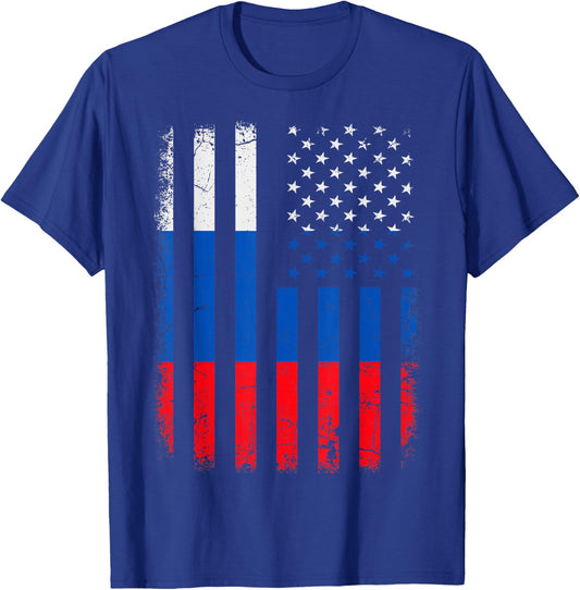 Russian American Flag Russia America Pride Heritage T-Shirt - T-Shirt | Royal