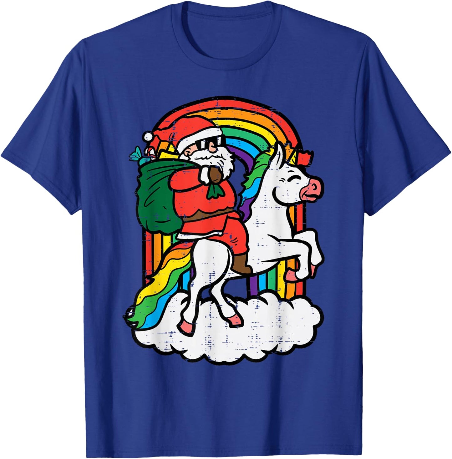 Santa On Unicorn Rainbow Christmas Xmas Toddler Girls Kids T-Shirt - T-Shirt | Royal