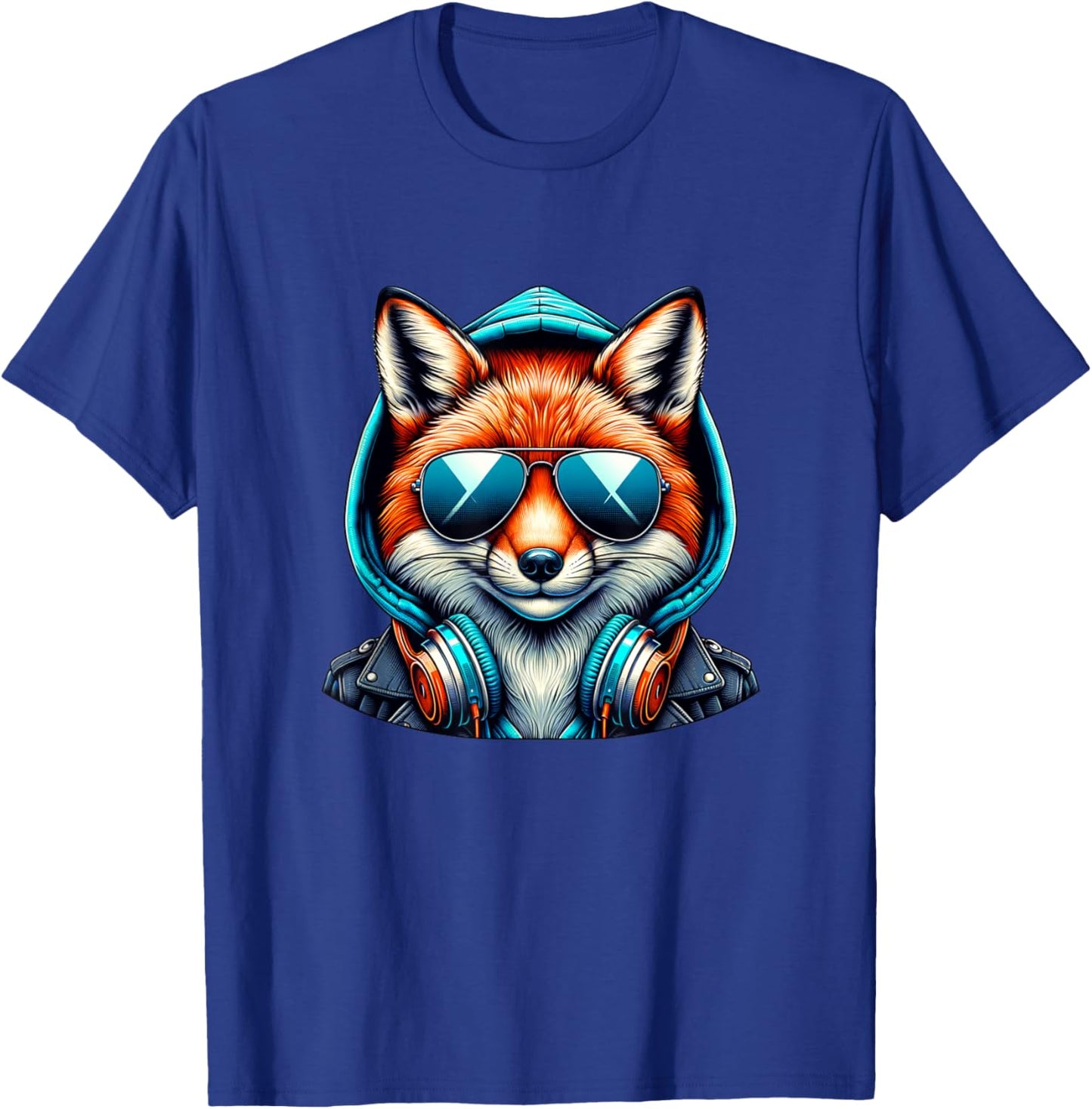 Glücklicher Fuchs Mit Kopfhörer Und Sonnenbrille T-Shirt - T-Shirt | Royal