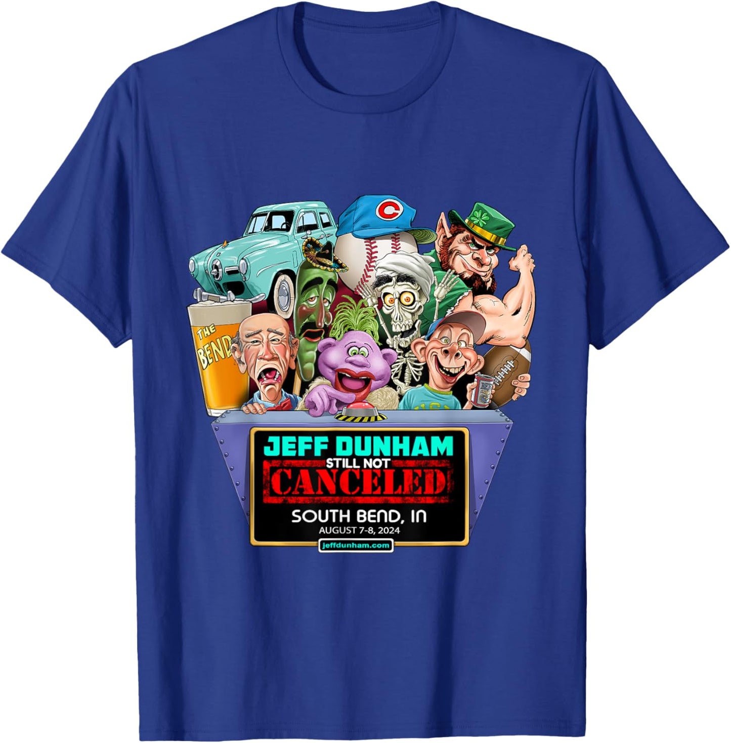Jeff Dunham South Bend, IN (2024) T-Shirt - T-Shirt | Royal