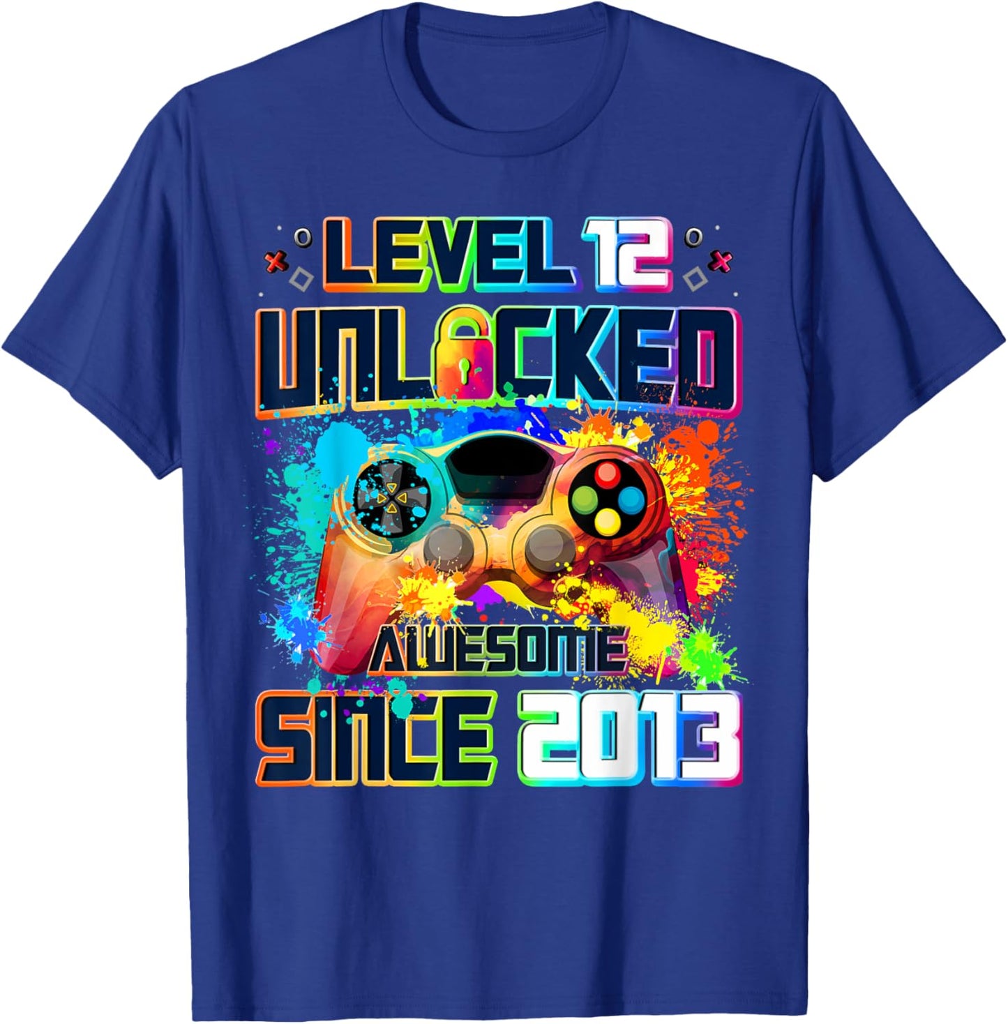 Level 12 Unlocked 12 Year Old Video Gamer 12th Birthday Gift T-Shirt - T-Shirt | Royal