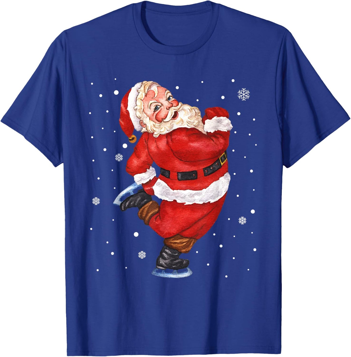 Vintage Santa Wearing Figure Skate Funny Christmas T-Shirt - T-Shirt | Royal