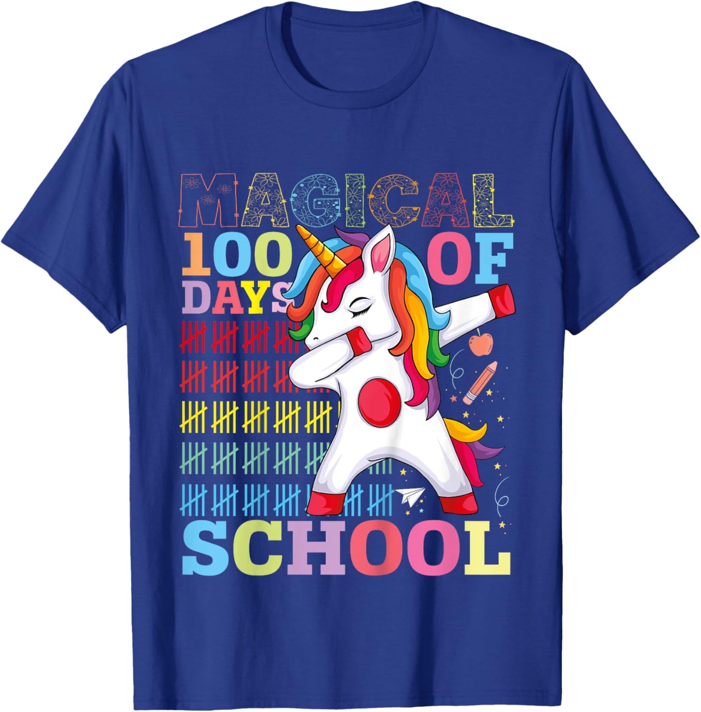 Unicorn Magical 100th Day of School Gift Boys Girls Kids T-Shirt - T-Shirt | Royal