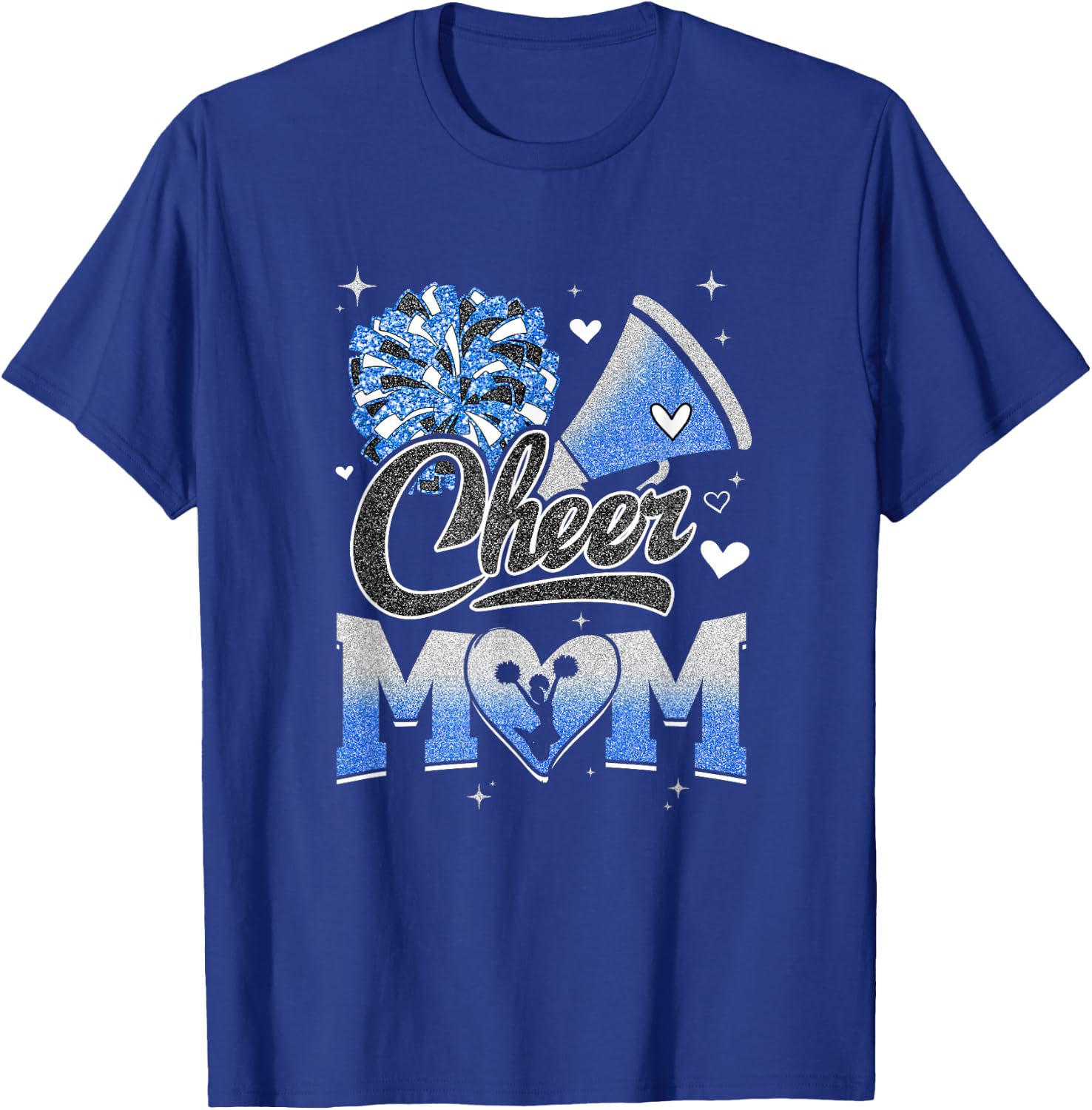 Cheer Mom Blue White Cheerleading Football Fan T-Shirt - T-Shirt | Royal