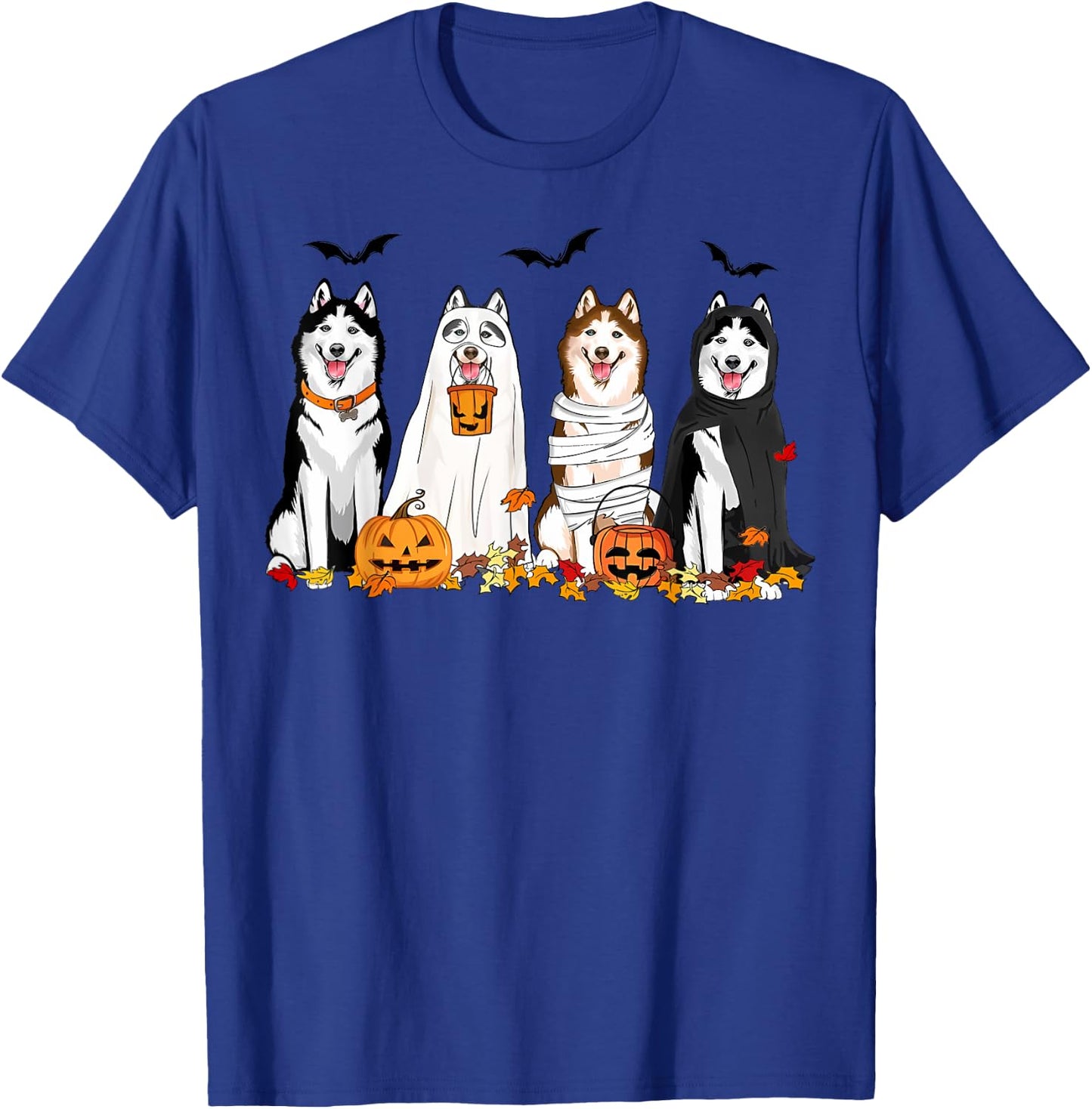 Siberian Husky Dogs Ghost Witch Mummy Halloween Pumpkins T-Shirt - T-Shirt | Royal