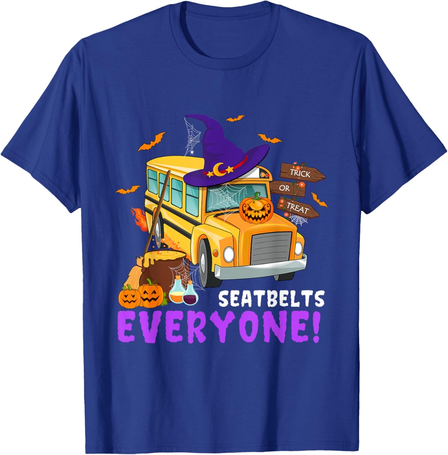 Seatbelts Everyone School Bus Driver Spooky Halloween Party T-Shirt - T-Shirt | Royal