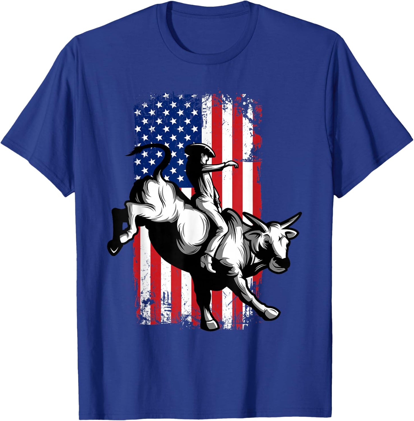 Rodeo Bull Rider Patriotic American USA Flag For Cowboys T-Shirt - T-Shirt | Royal
