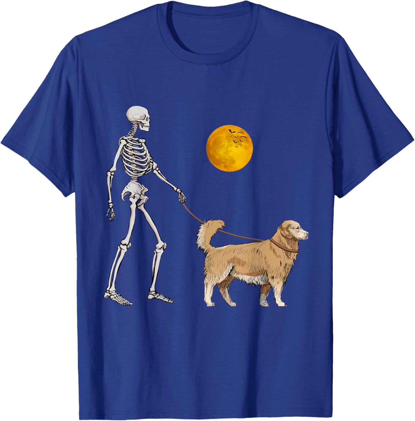 Golden Retriever Skeleton Dog Walking Halloween Costume T-Shirt - T-Shirt | Royal