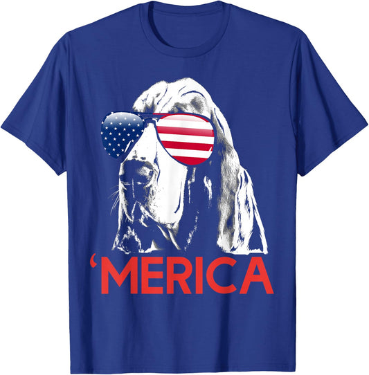 Merica Basset Hound American Flag 4th of July T-Shirt - T-Shirt | Royal