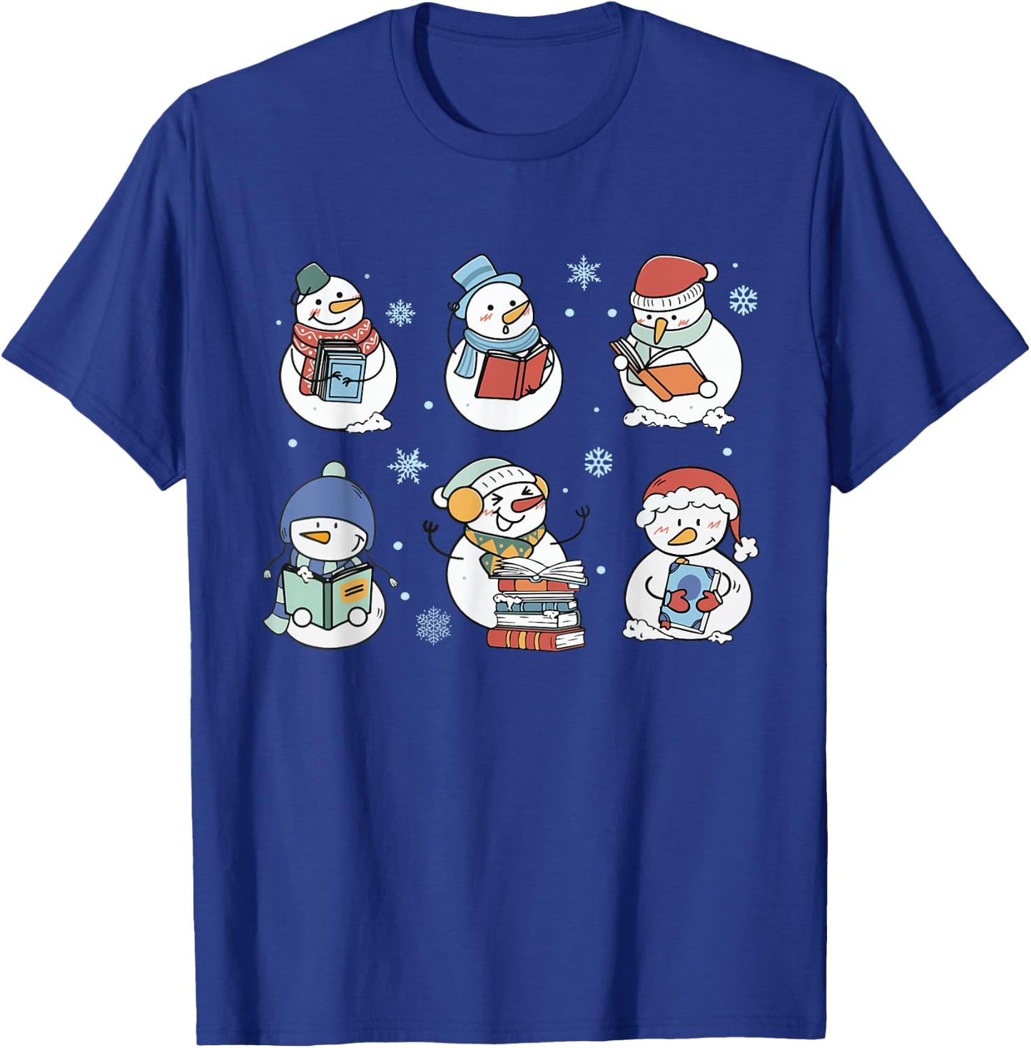Snowman Reading Book Christmas Club Lover Bookish Librarian T-Shirt - T-Shirt | Royal