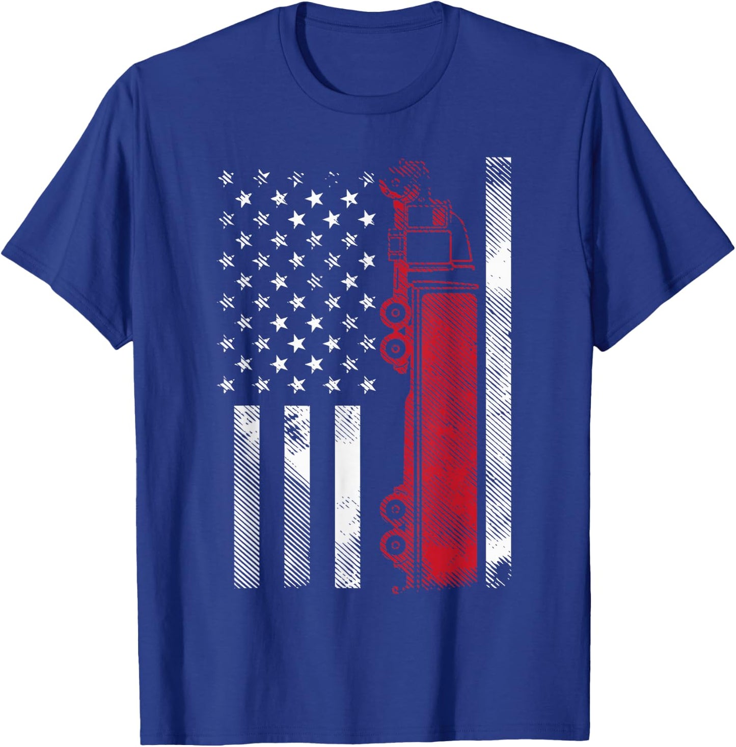 US American Flag Semi Truck Driver 18 Wheeler Trucker Gift Short Sleeve T-Shirt - T-Shirt | Royal
