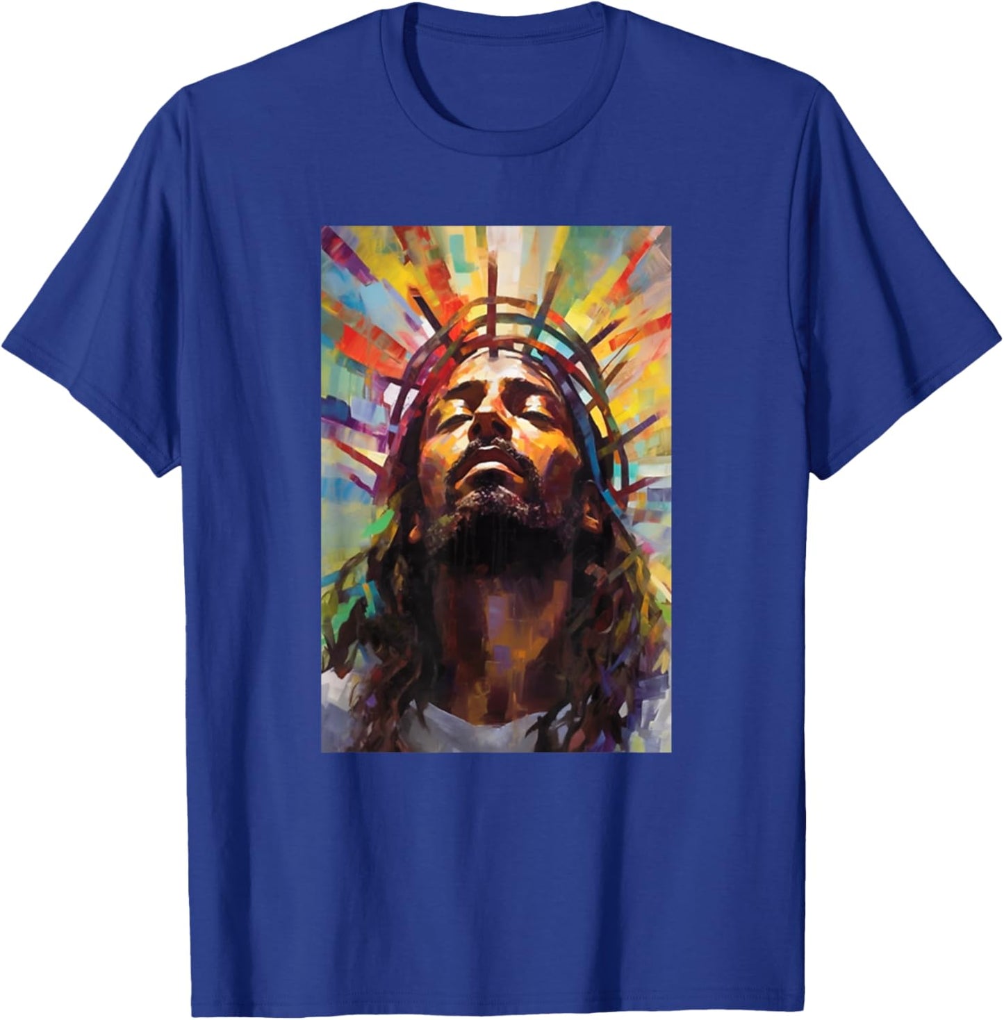 Jesus African American Christ Praying Rainbow Face Of Jesus T-Shirt - T-Shirt | Royal
