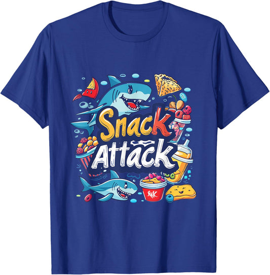 Snack Attack Funny Food Foodie Munchies Children Kids Shark T-Shirt - T-Shirt | Royal