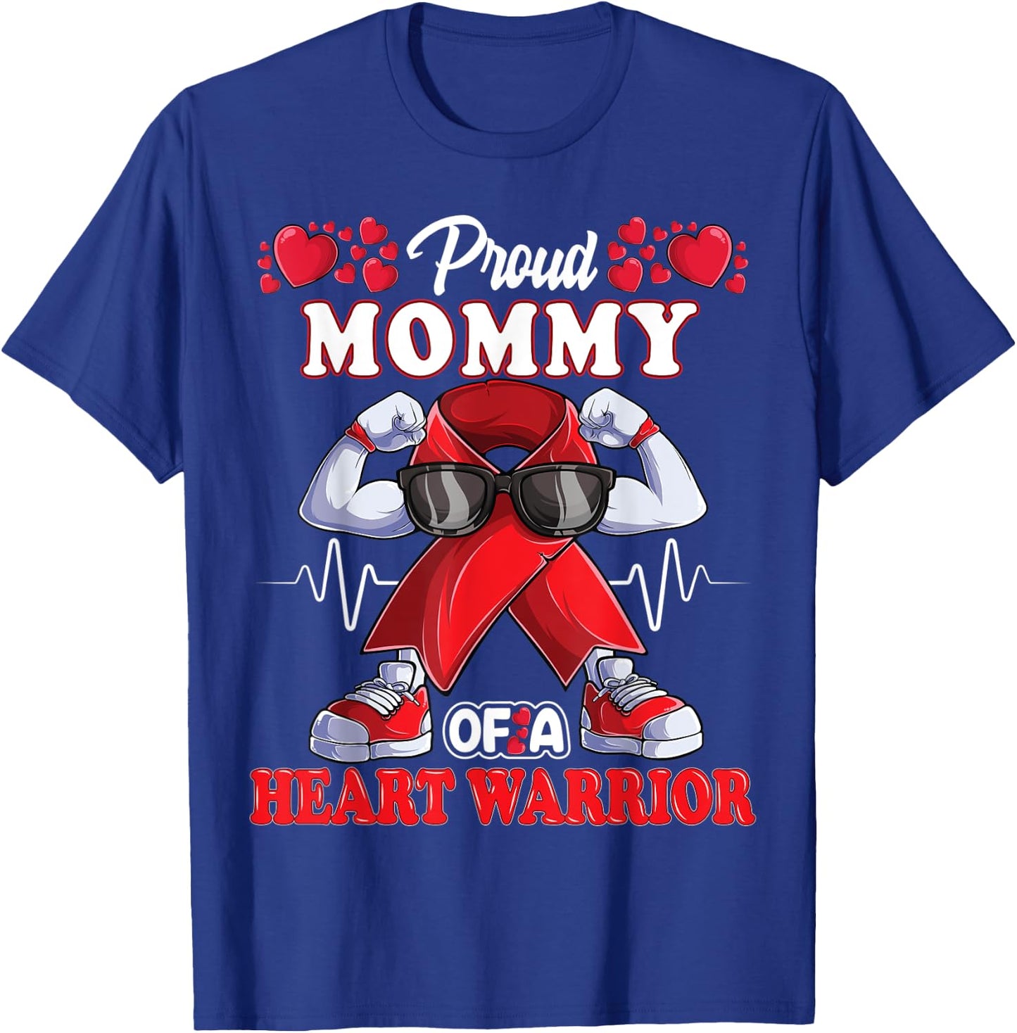 Proud Mommy of a Heart Warrior CHD Awareness red ribbon T-Shirt - T-Shirt | Royal