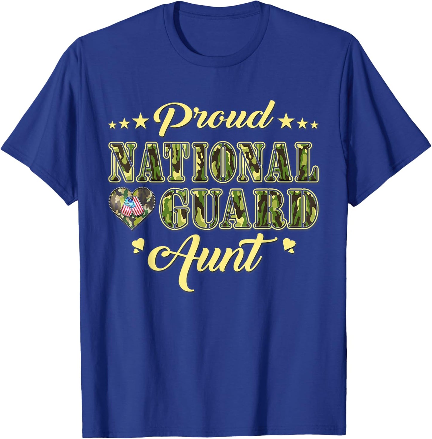 Proud National Guard Aunt Dog Tags Heart Military Auntie Men Women T-Shirt - T-Shirt | Royal